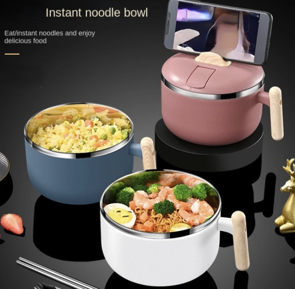 Stainless steel instant noodle bowl