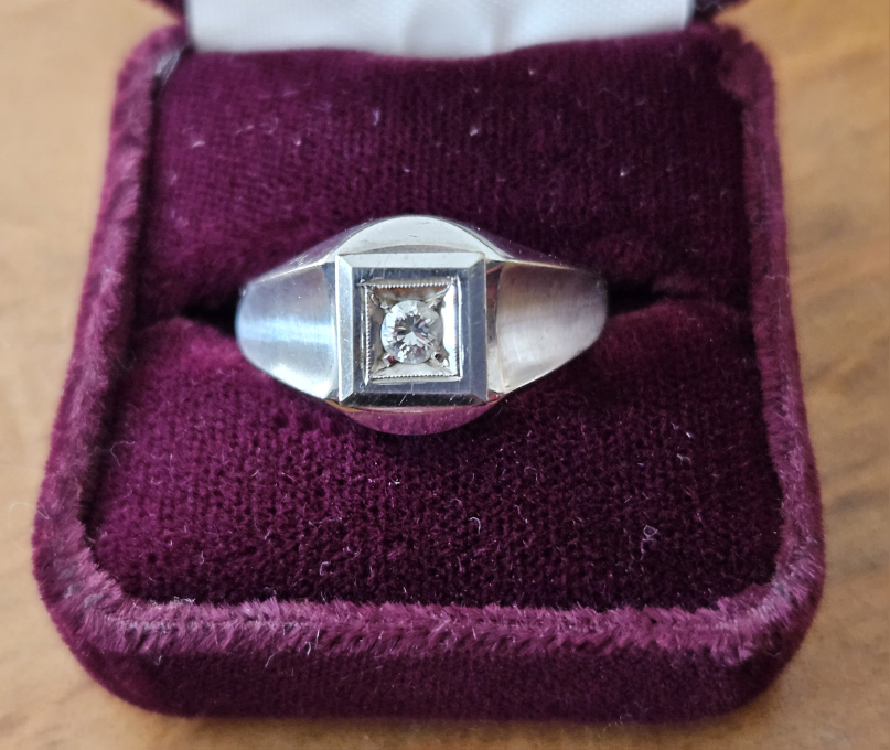 man's diamond 14k white gold ring thumbnail
