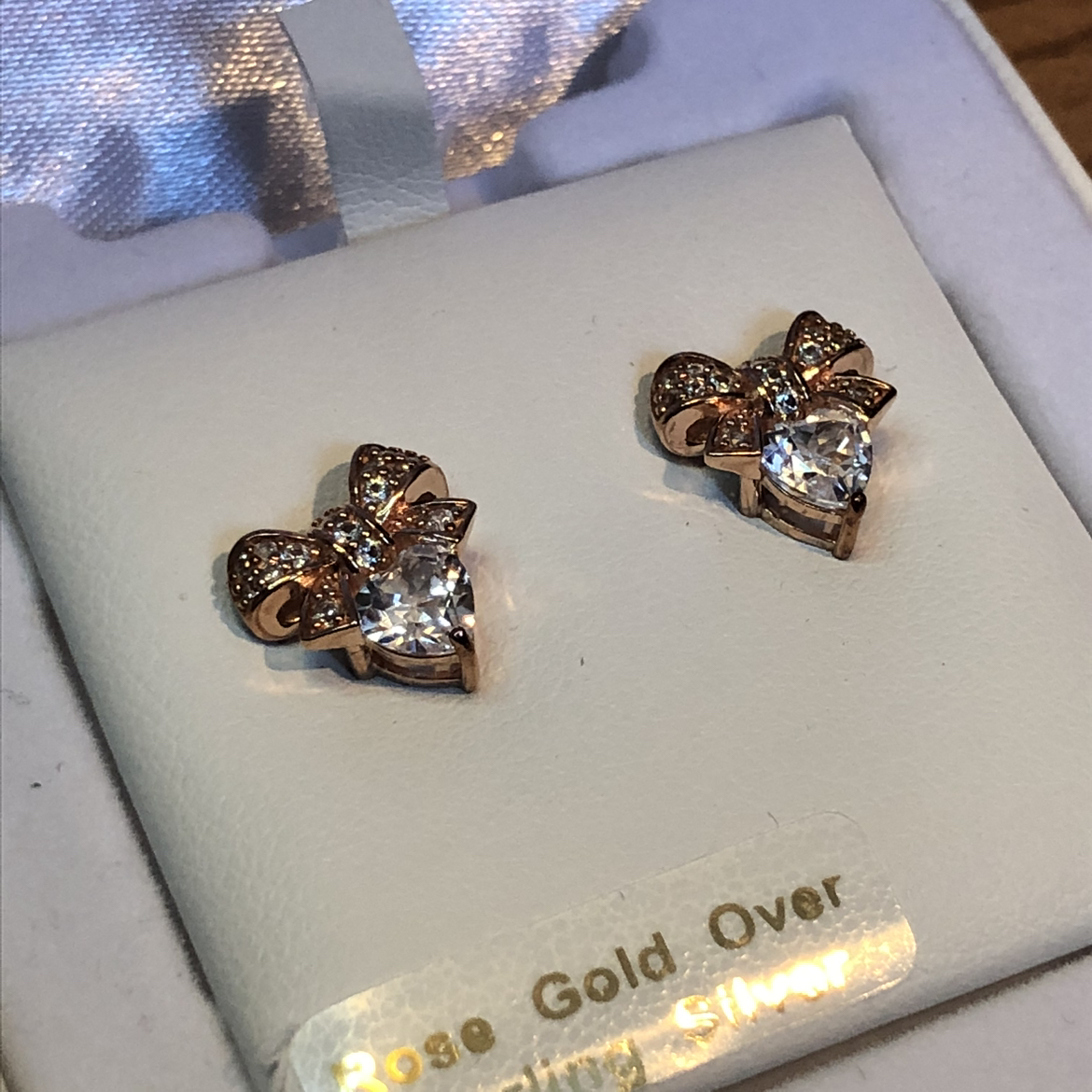 18k Rose Gold Over Silver White Sapphire Earrings image indicator(3)