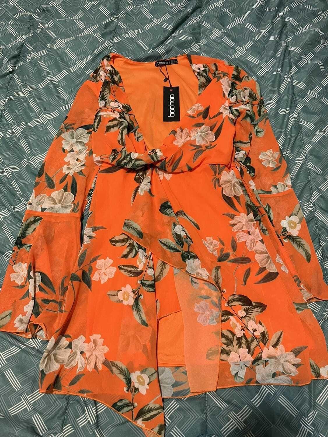 BooHoo Long Sleeve Orange Dress - photo 2