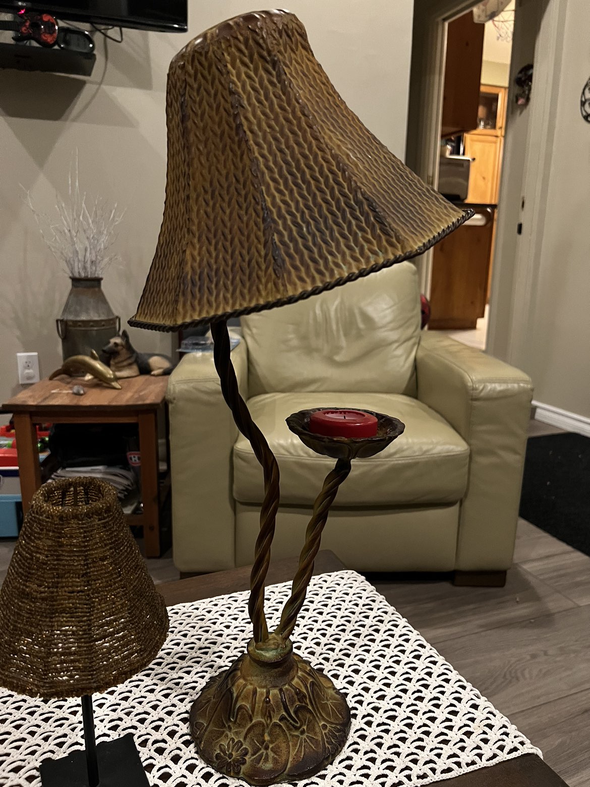 Votive metal candle holder and Christmas decorations. image indicator(8)