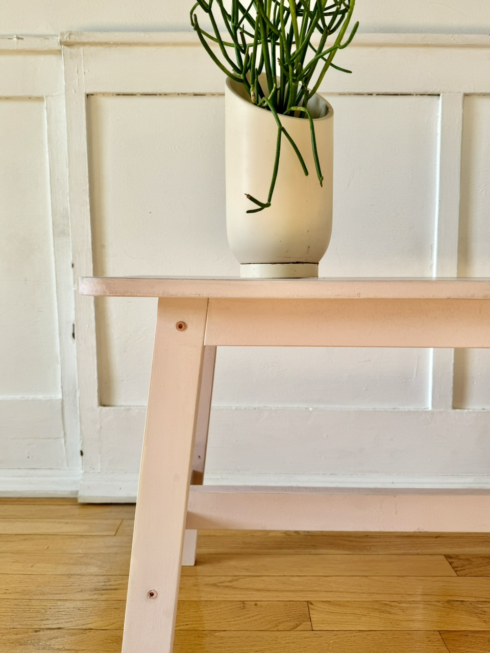 Ikea Solid Birch Bench washed with rose chalk paint