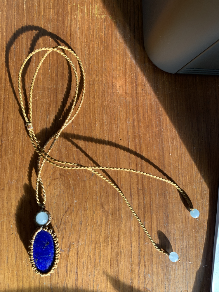 2 sided Lapis w/raw aquamarine on adjustable cord NECKLACE image indicator(5)