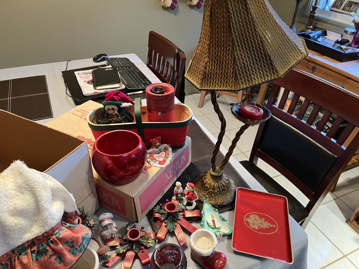 Votive metal candle holder and Christmas decorations. image indicator(6)