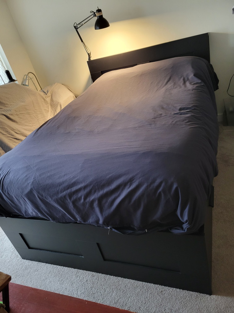 Ikea Brimnes double storage bed and headboard