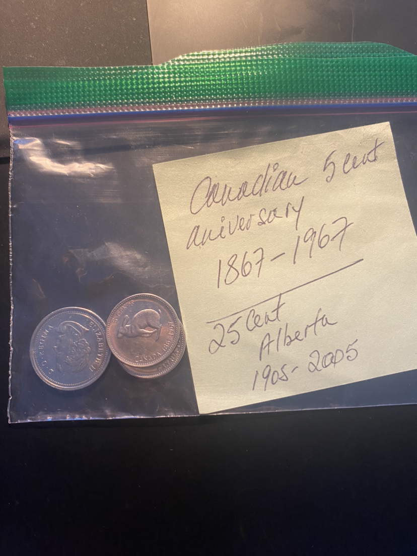 5 Cents Canadian Aniversary & 25 Cents Alberta Aniversary