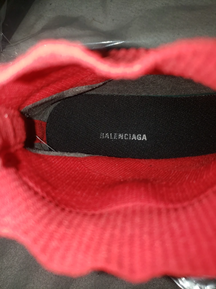 Balenciaga Men - Red Black Logo High Top Knit Trainer Sneaker - photo 4