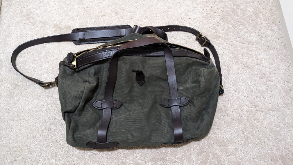 Filson olive green shoulder bag