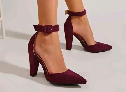 Minimalist Ankle Strap Chunky Pumps, Maroon - photo 2