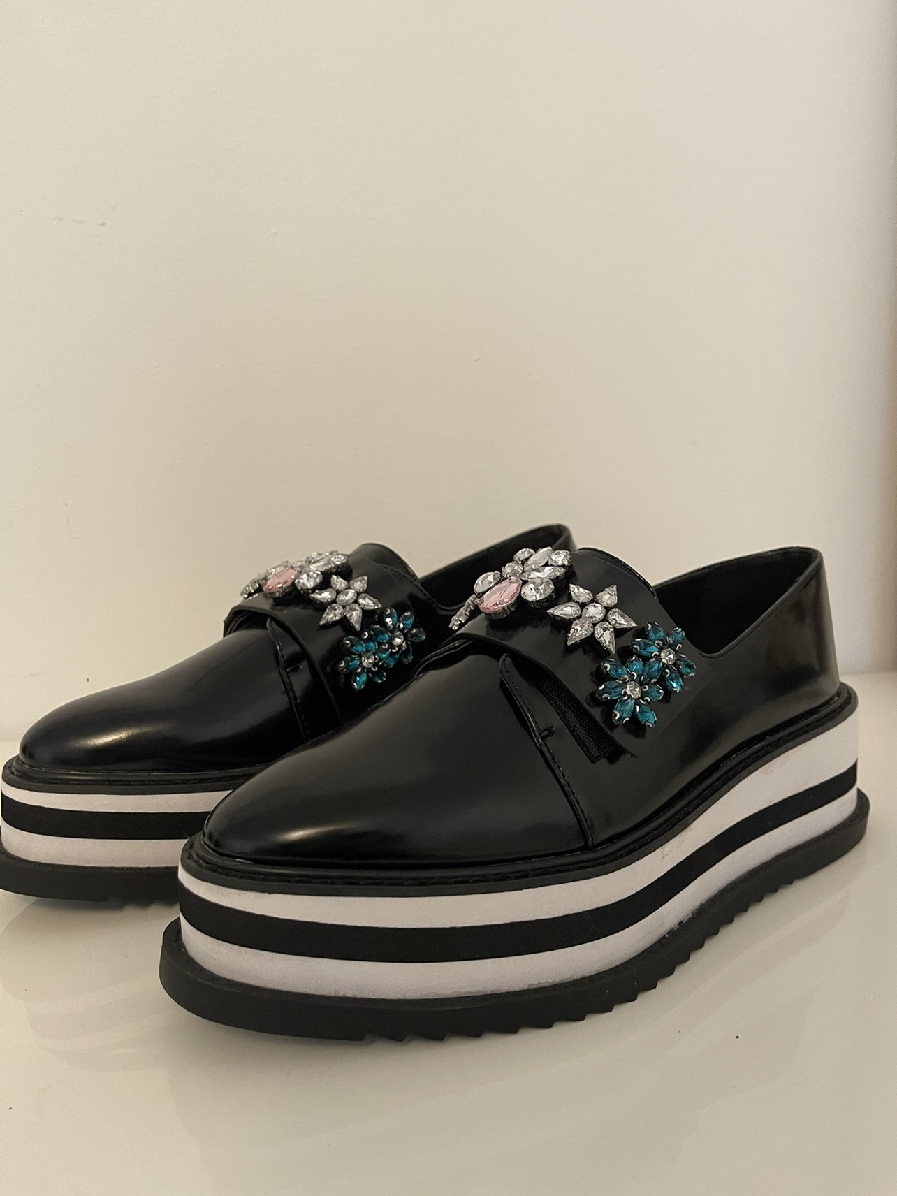 Zara Wedge Loafer Black Jewelled Shoes - photo 5