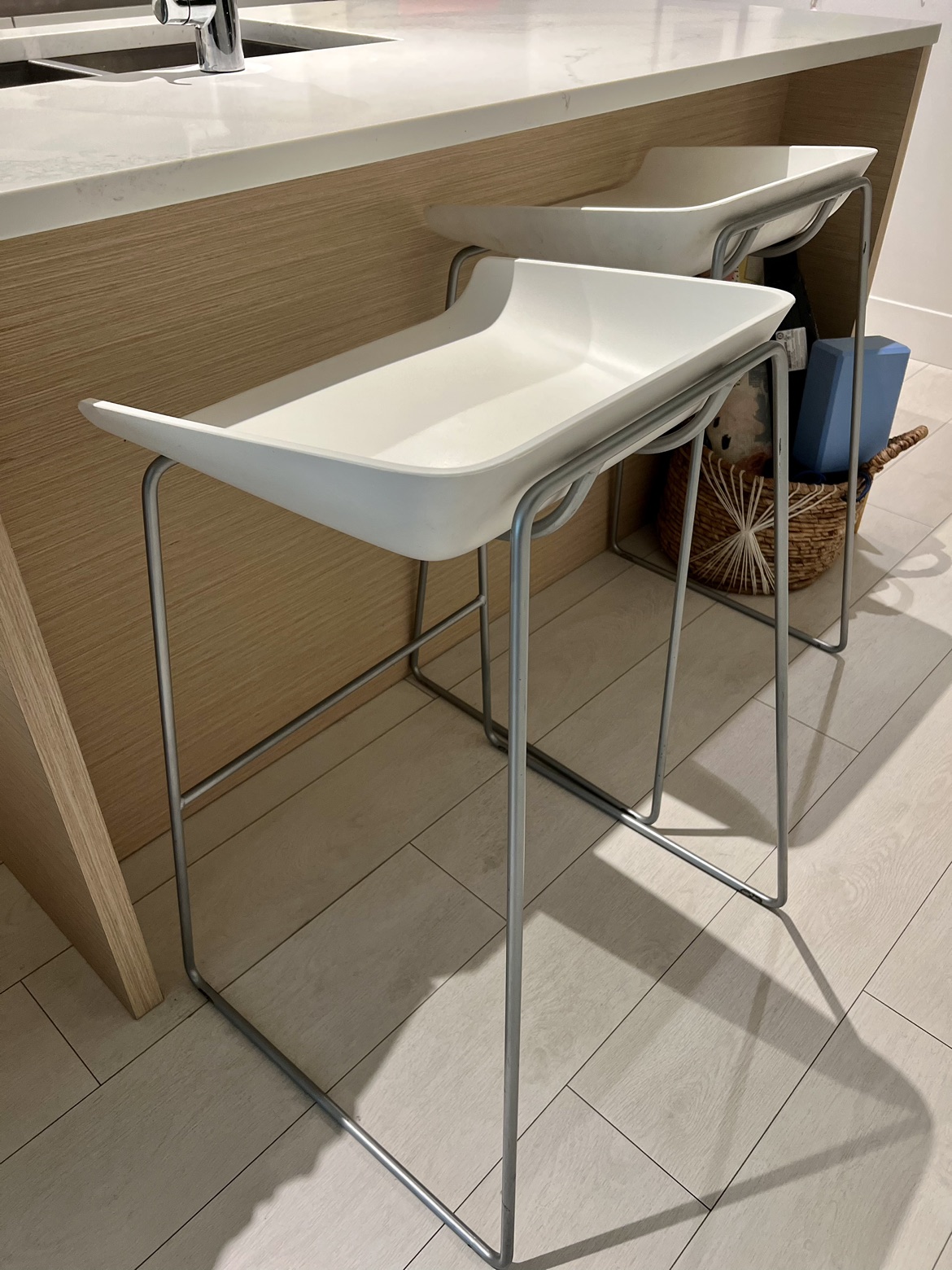 White metal bar stools