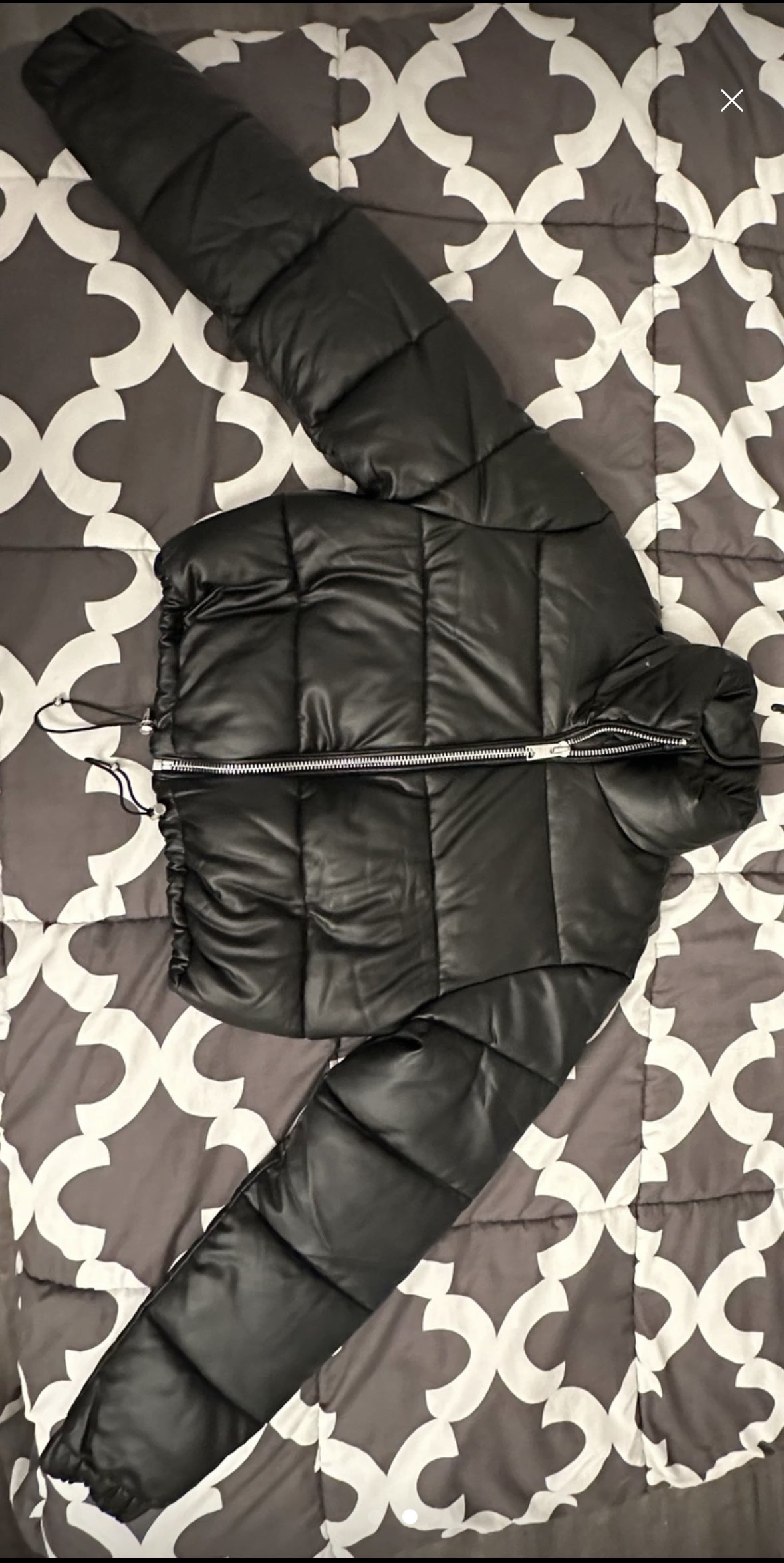 Faux leather cropped puffer jacket - photo 2