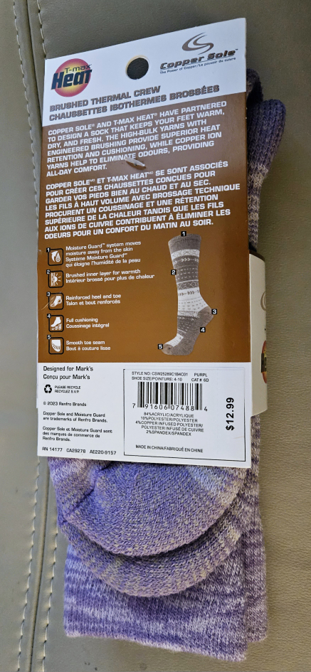 Brand new purple ladies T-Max heat Copper sole Thermal Crew image indicator(2)