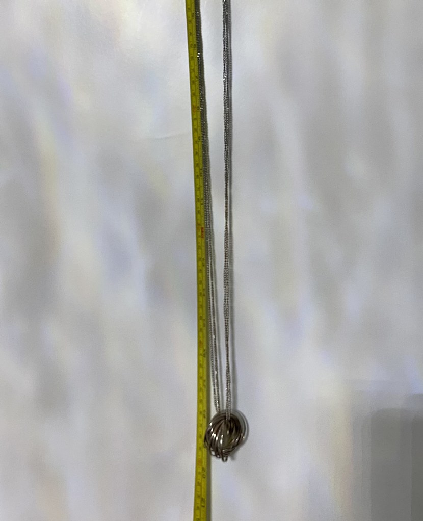 Long Silver Necklace with Ring Pendants image indicator(3)