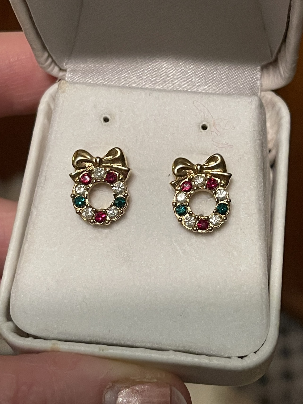 Vintage 14kt Vermeil Wreath Swarovski Rhinestone Earrings ❄️ thumbnail