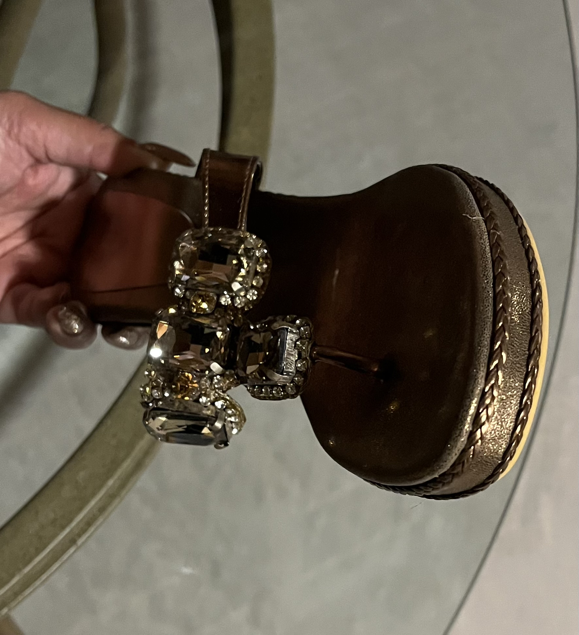 Brand NEW! Metallic brown wedge sandals with Crystals. Size 8 image indicator(10)