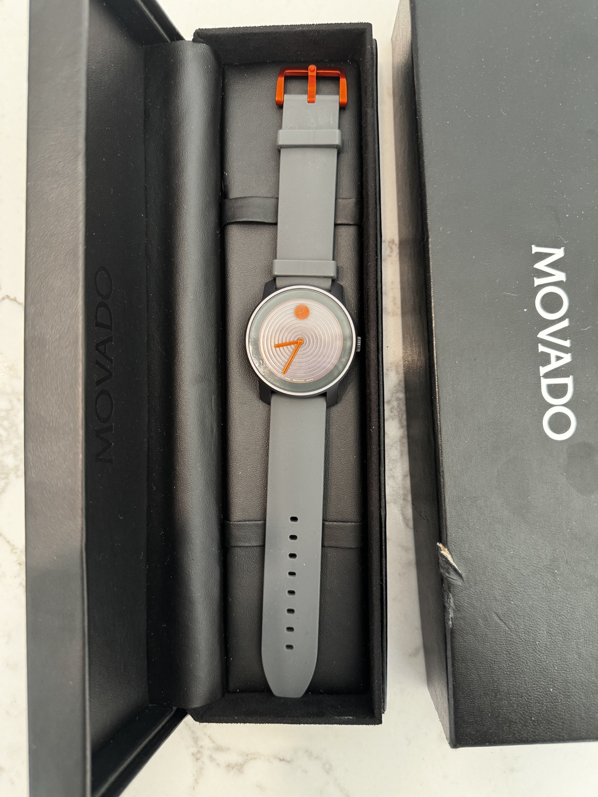 Movado Bold Gray Orange Concentric Dial Men’s Watch