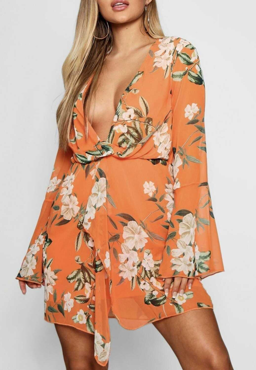 BooHoo Long Sleeve Orange Dress