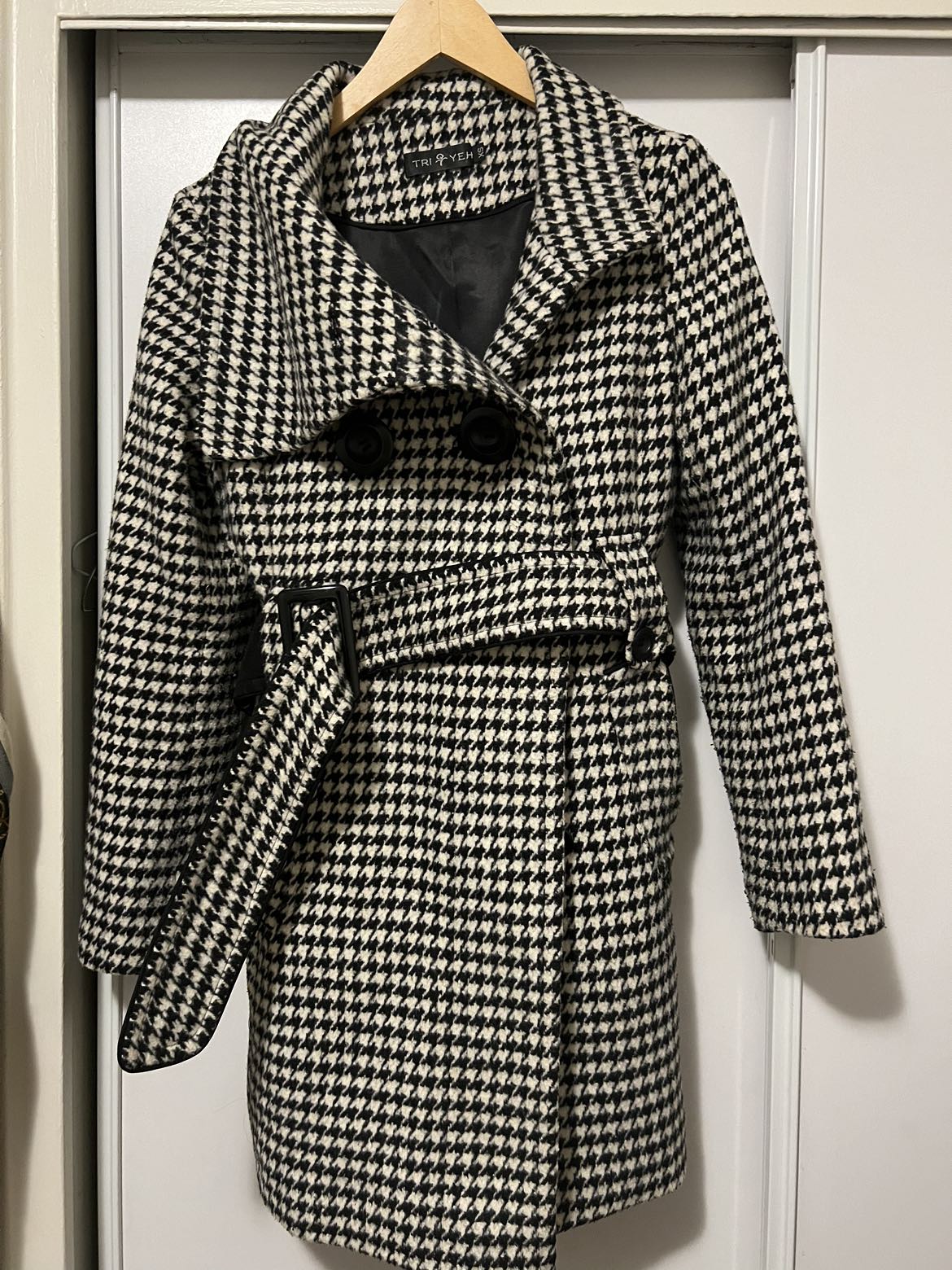 XS Houndstooth Wool Coat