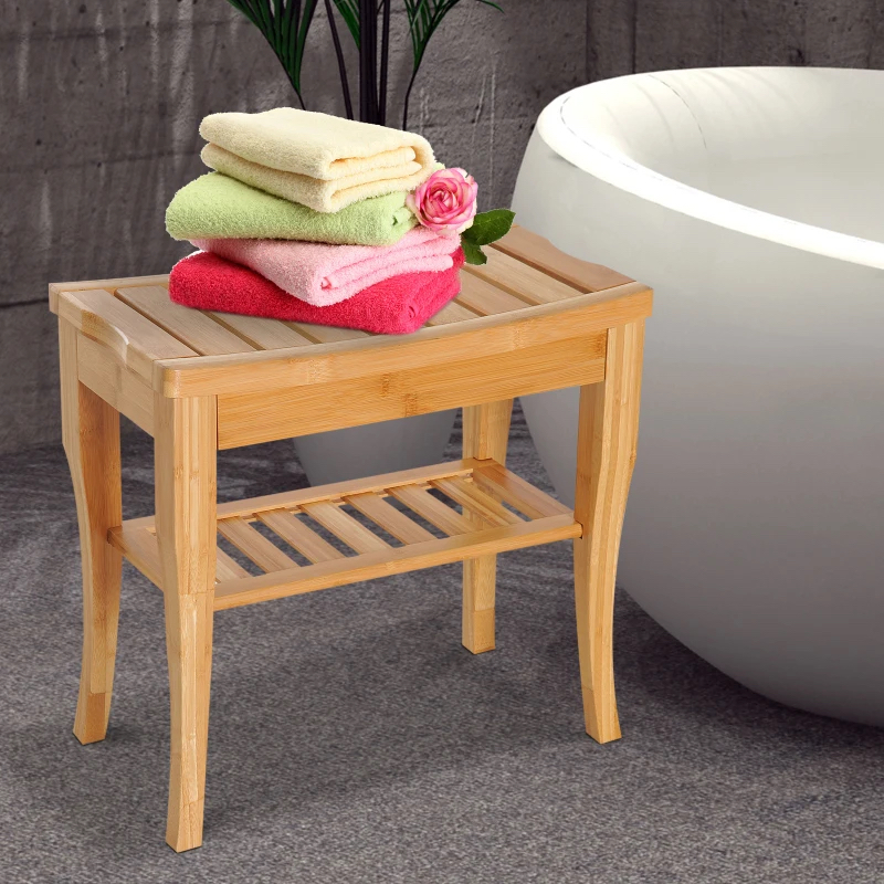 HOMCOM 20" Bamboo Shower Bench Bathroom Stool