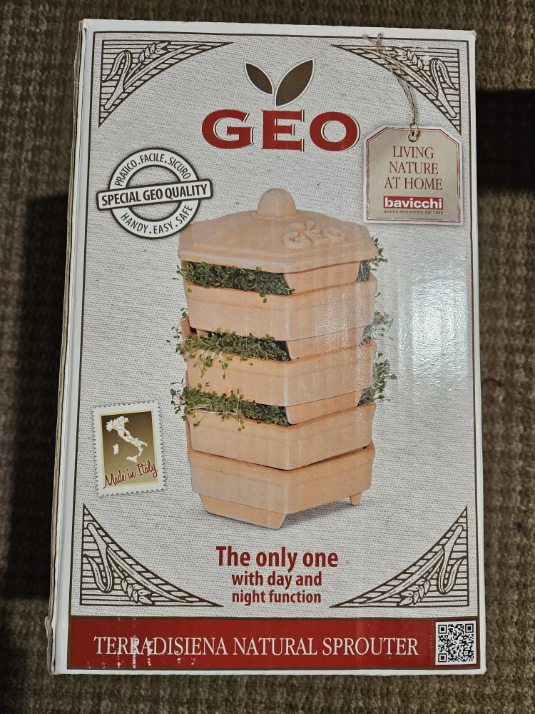 terracotta sprouting tower + coco coir and seeds