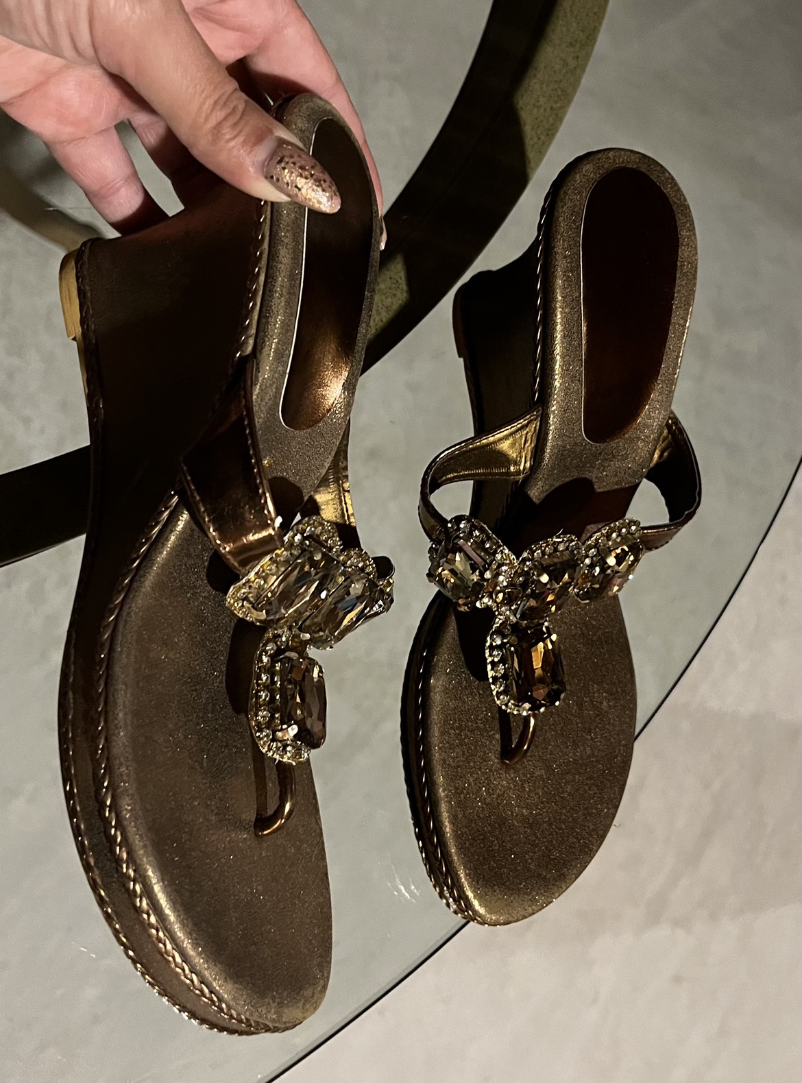 Brand NEW! Metallic brown wedge sandals with Crystals. Size 8 image indicator(3)