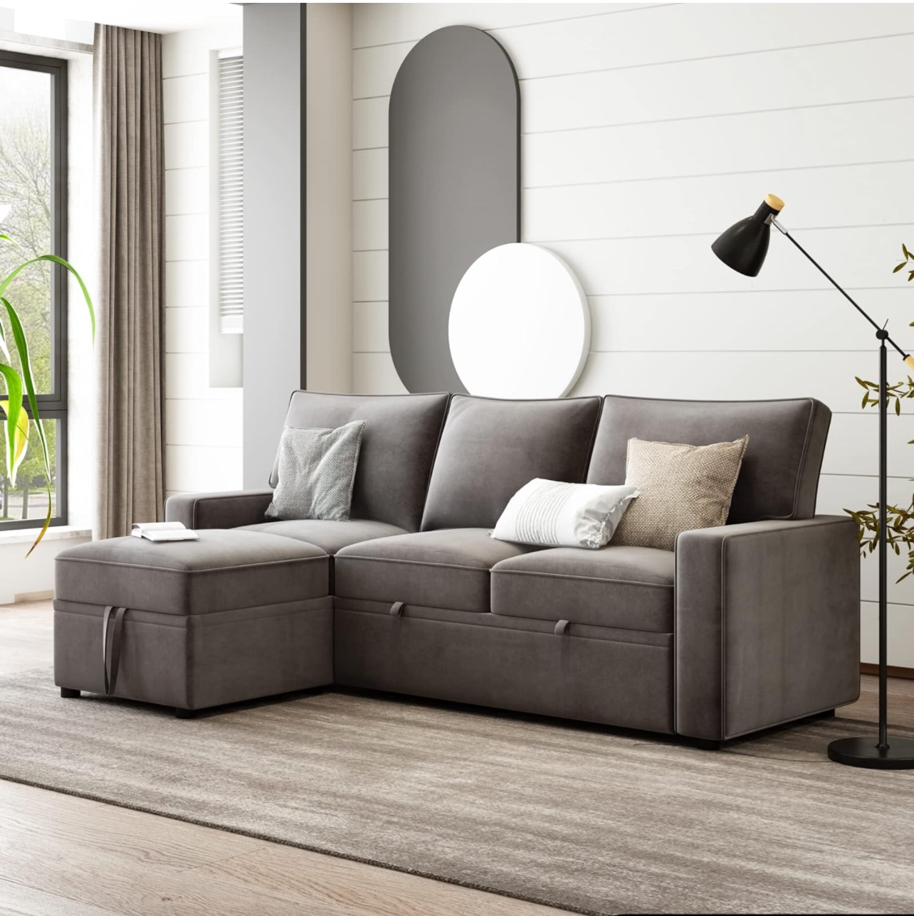 Reversible Pull Out Sleeper Sectional Sofa Bed with storage