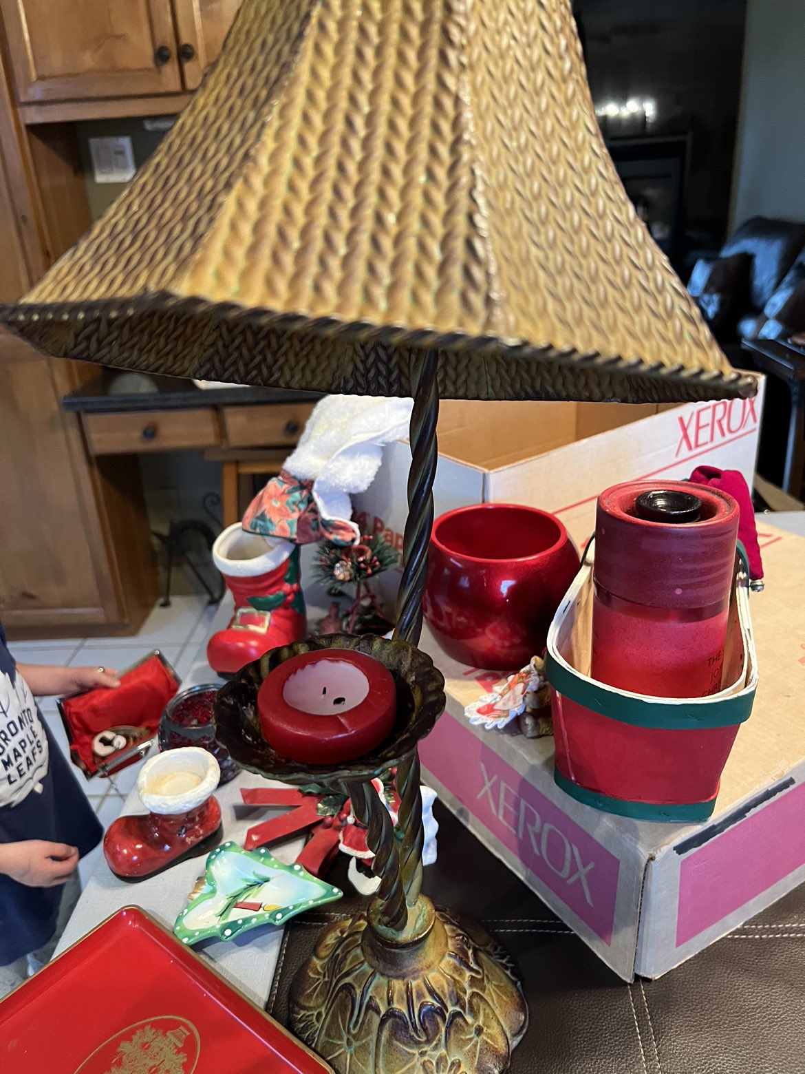 Votive metal candle holder and Christmas decorations. image indicator(4)