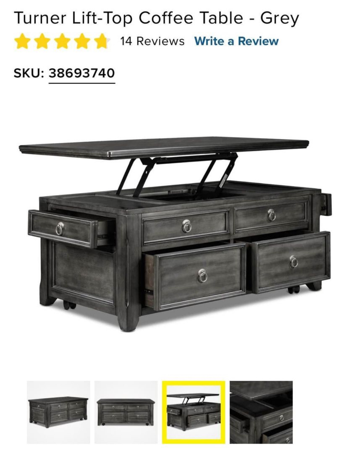 Leon’s Turner Lift-Top Coffee Table - Gre - photo 3