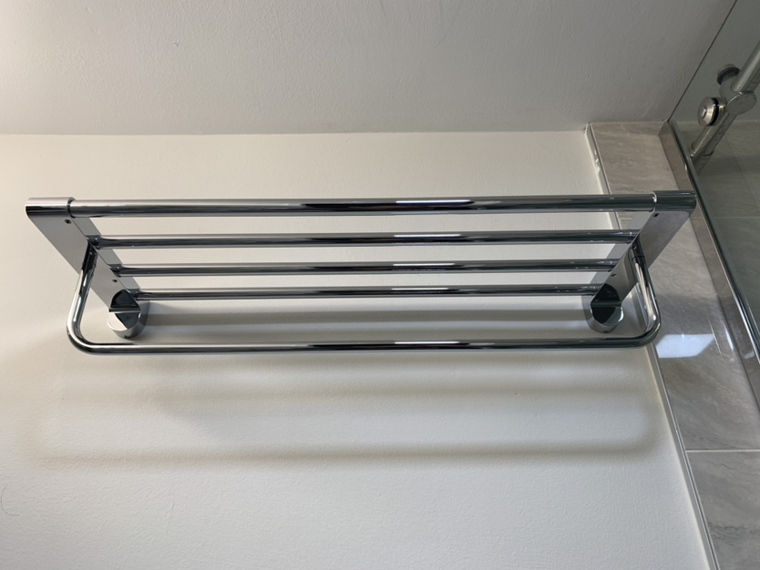 Polished chrome towel shelf with towel bar thumbnail