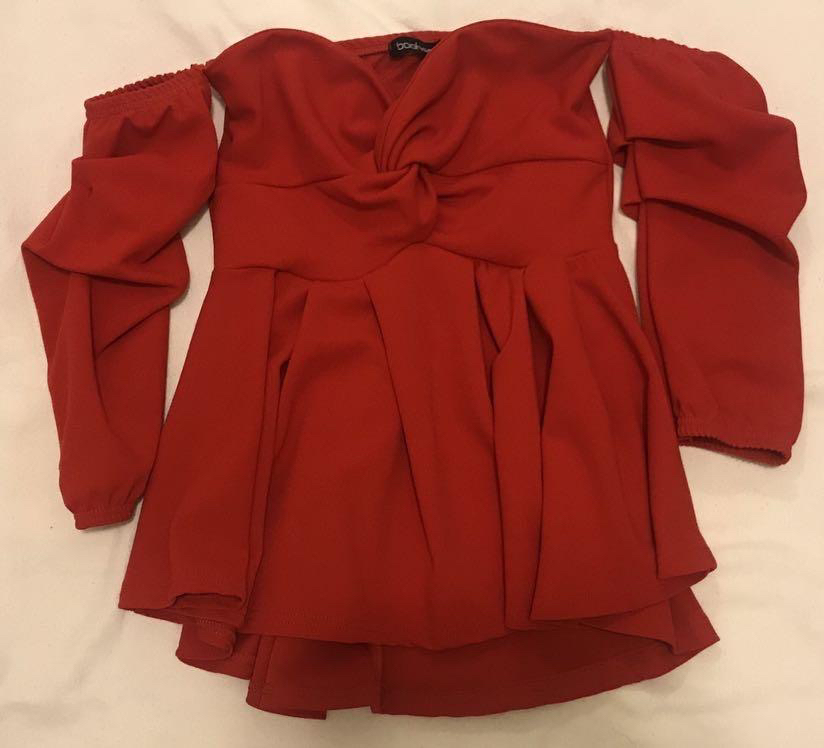 BooHoo Off The Shoulder Red Top - photo 2