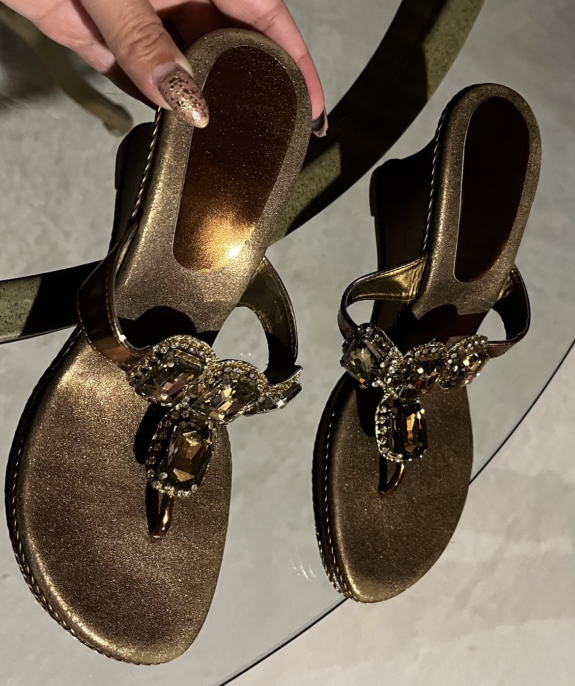 Brand NEW! Metallic brown wedge sandals with Crystals. Size 8 image indicator(4)