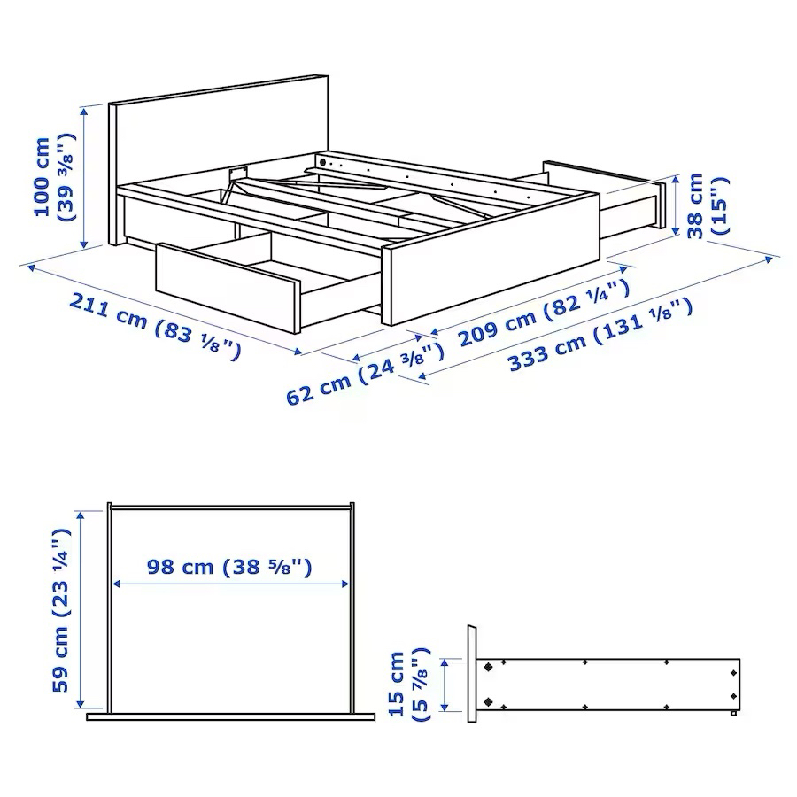 MALM King size high bed frame+4 storage boxes 2021 image indicator(10)