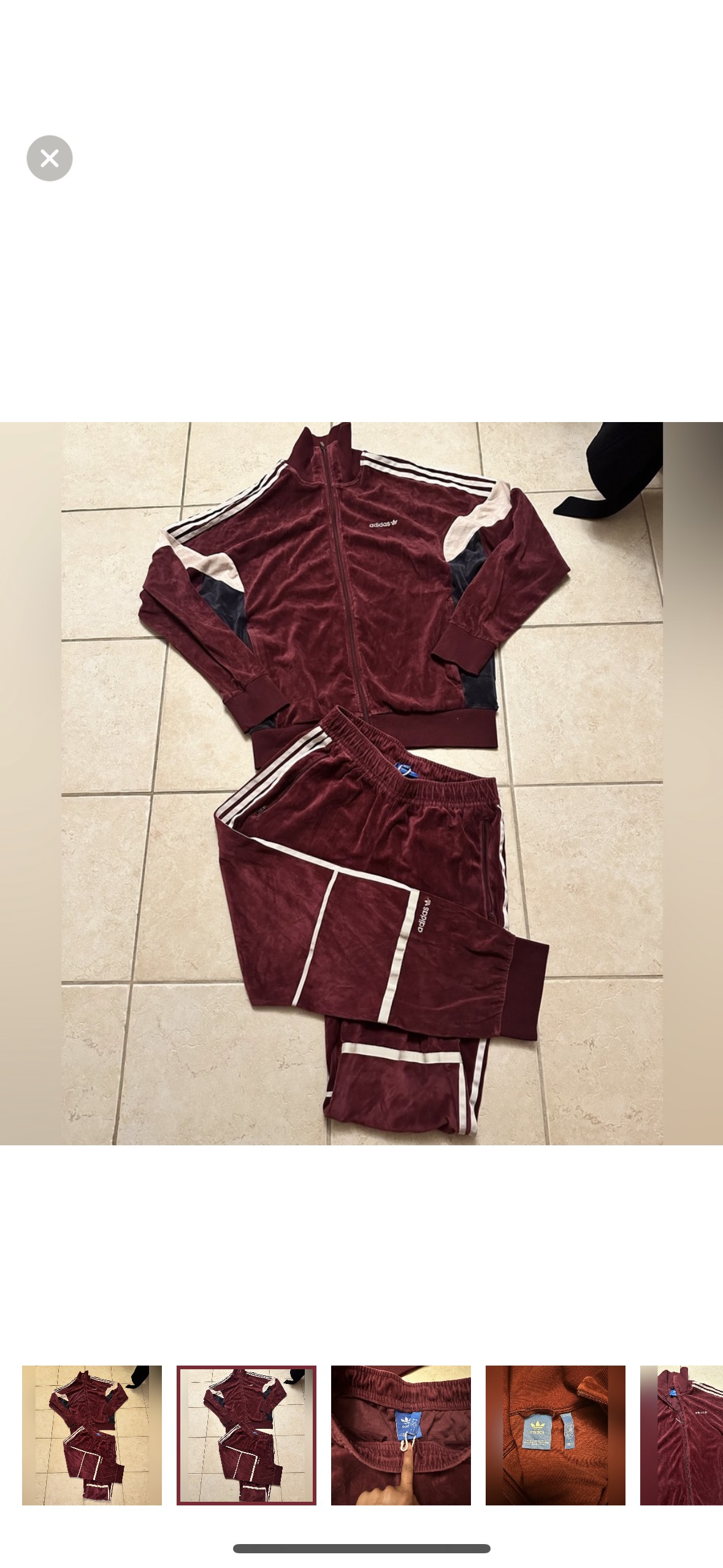 Adidas Velour Burgundy Full Zip-up Tracksuit Men’s Large thumbnail