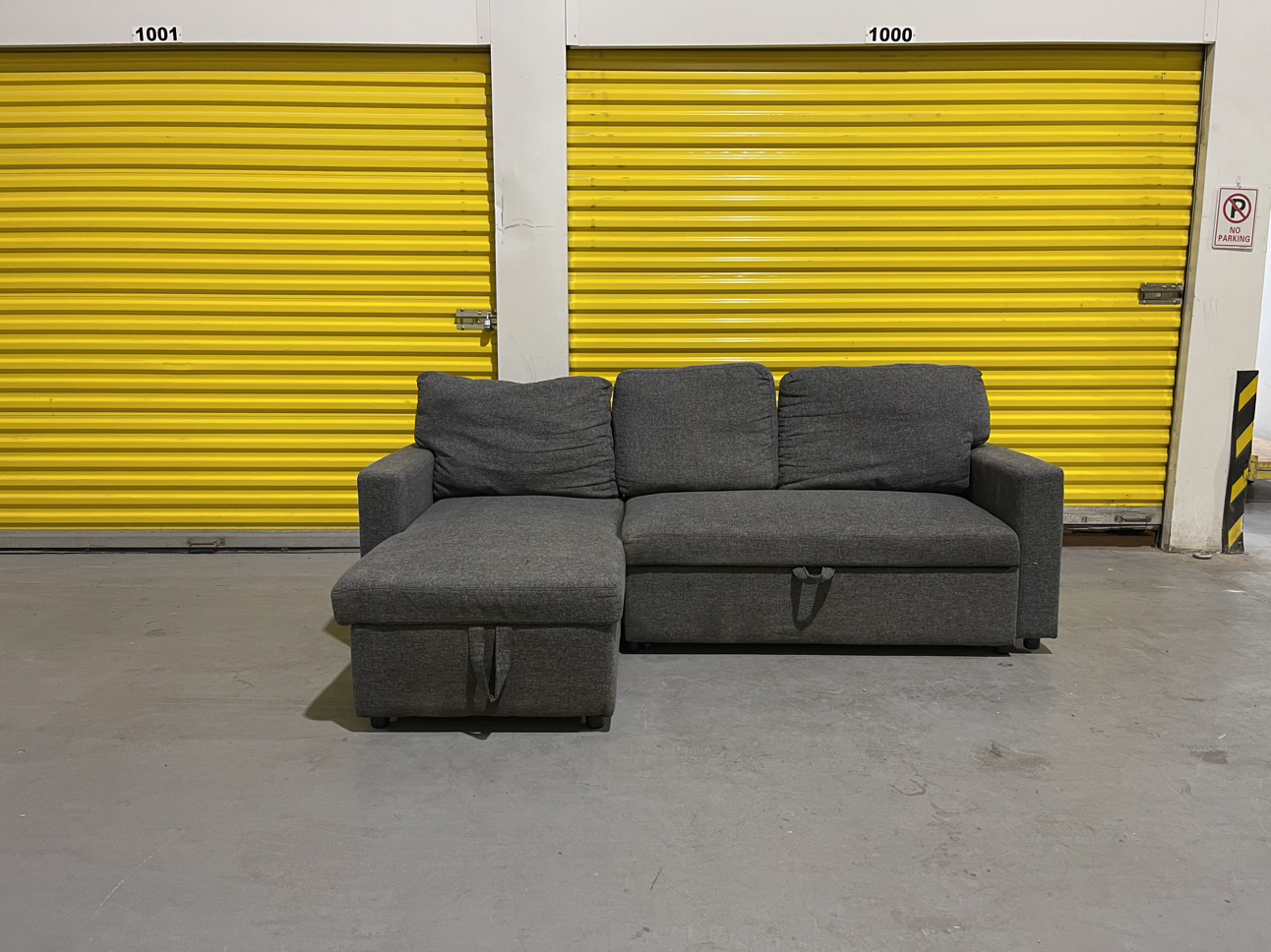 DELIVERY | Dark Grey Pullout Sectional with Storage