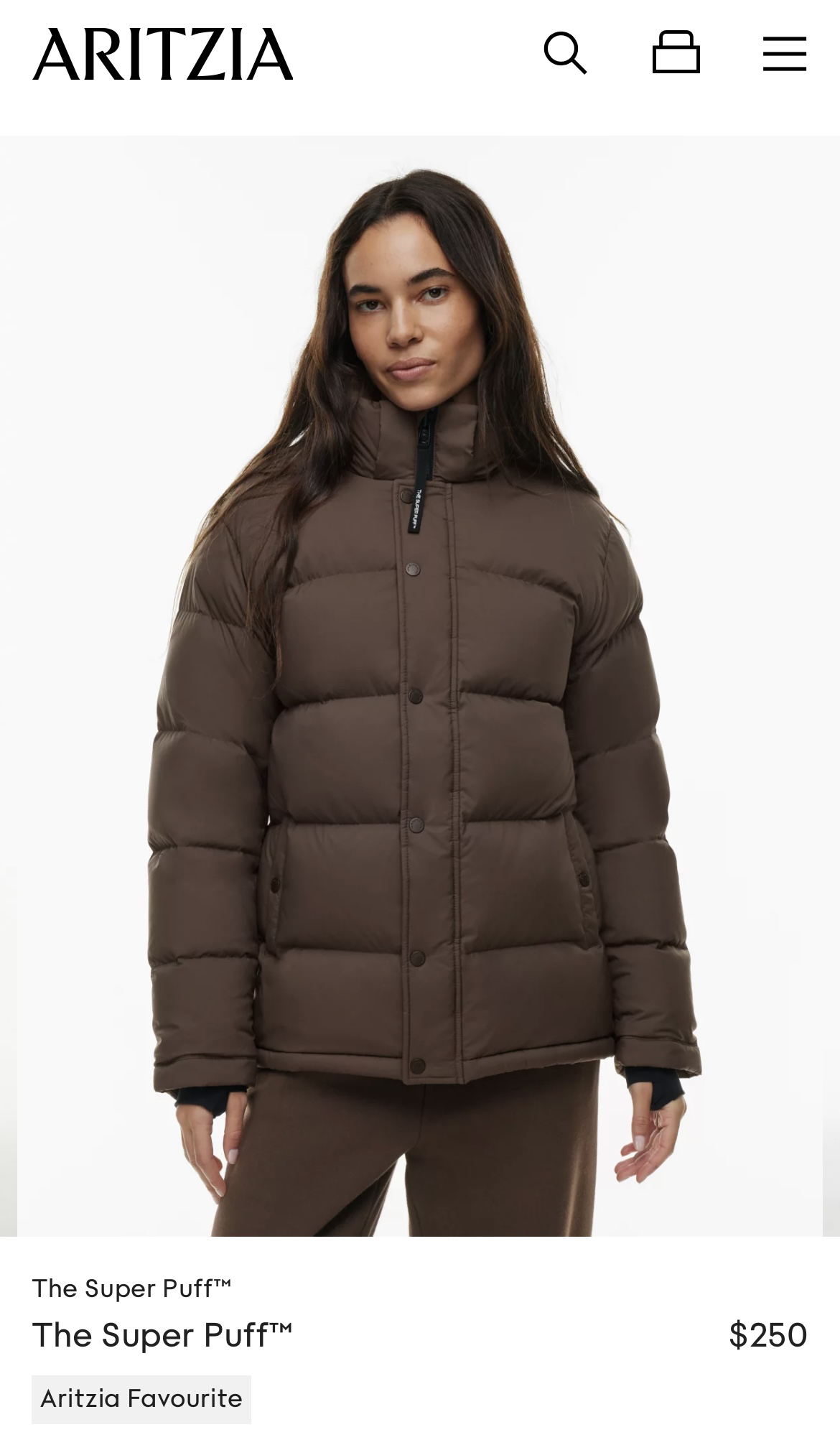 Aritzia Super Puff original - rich mocha brown thumbnail