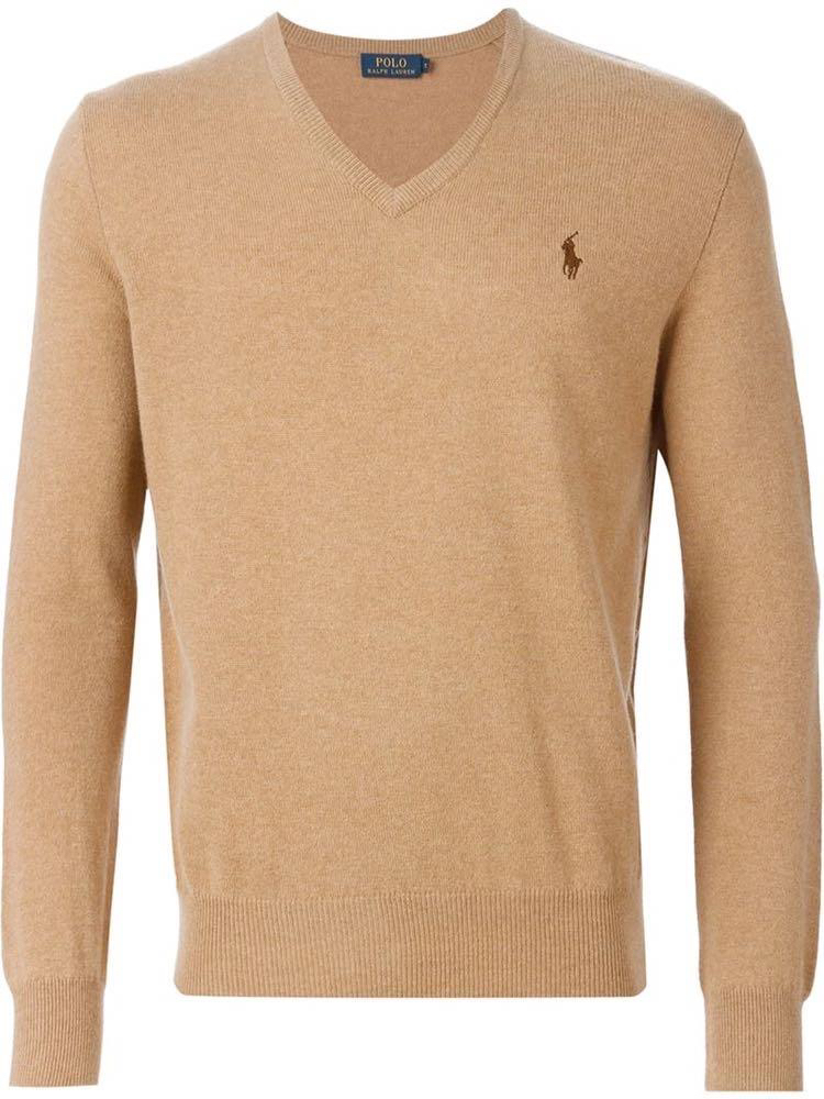 Polo Ralph Lauren Light Brown Long Sleeve V-Neck Sweatshirt