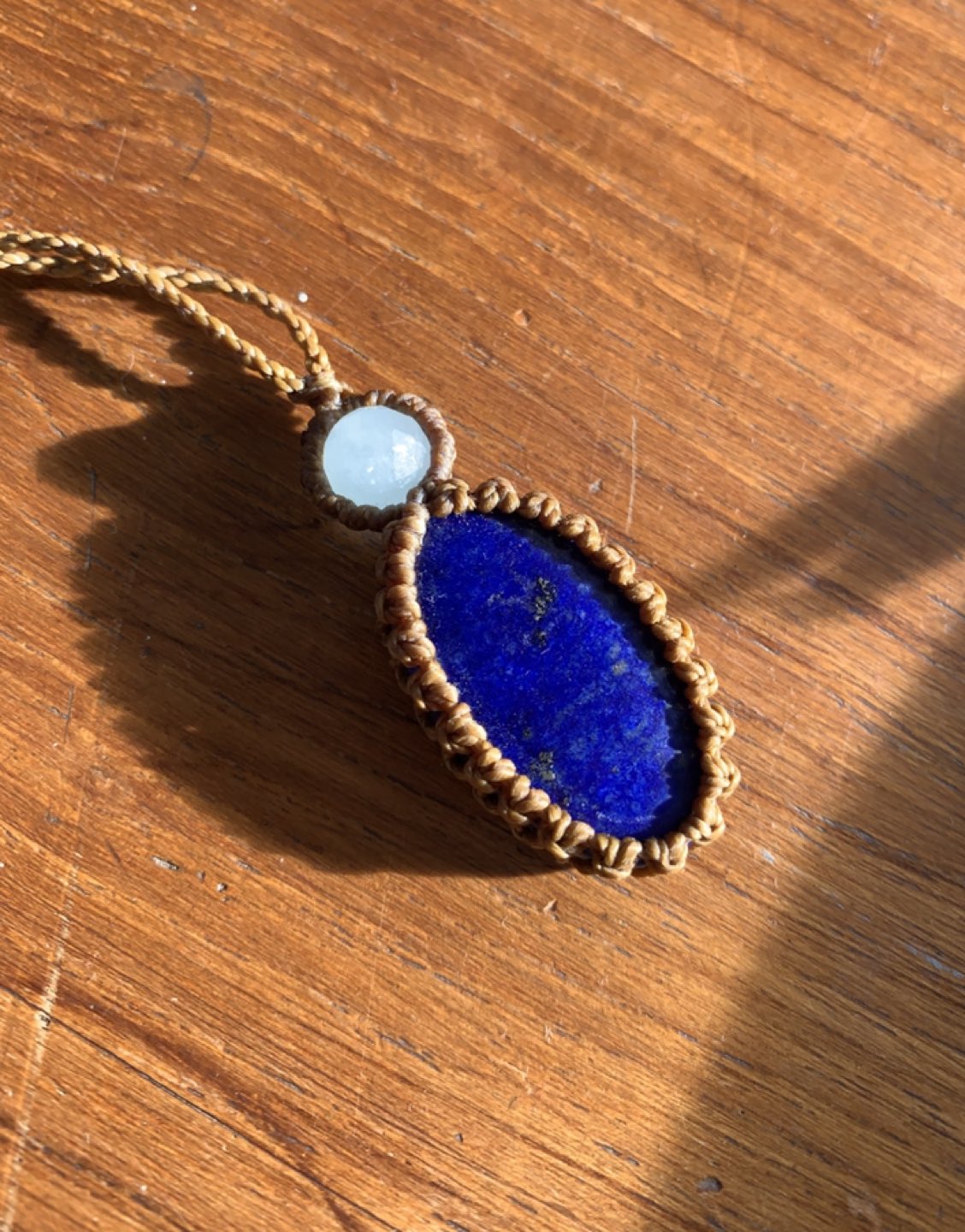 2 sided Lapis w/raw aquamarine on adjustable cord NECKLACE image indicator(2)