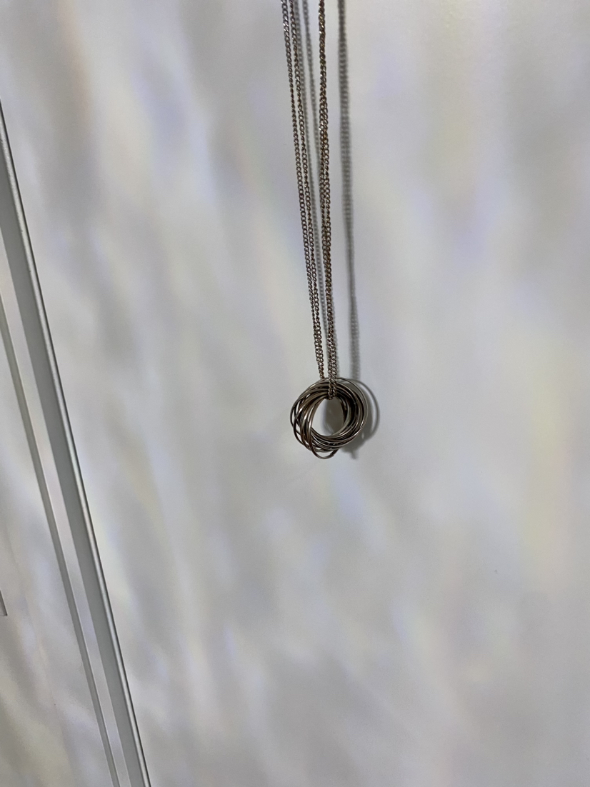 Long Silver Necklace with Ring Pendants image indicator(2)