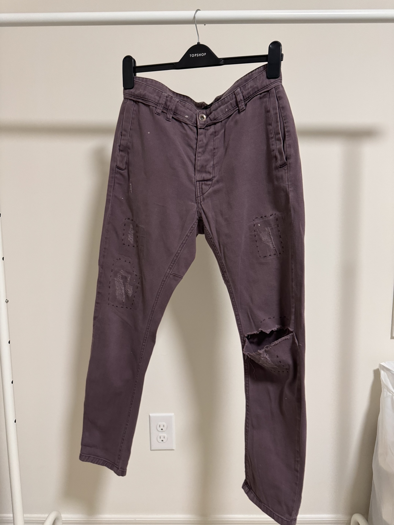 TOPMAN Curve Hem Distressed Trousers