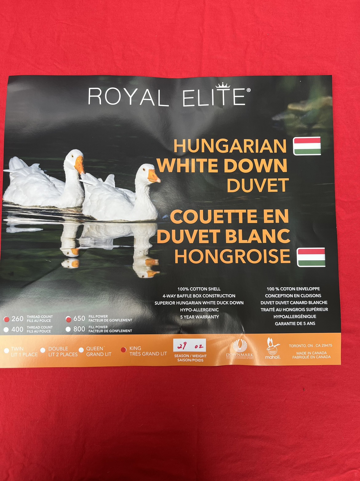 KING SIZE WHITE DOWN DUVET thumbnail