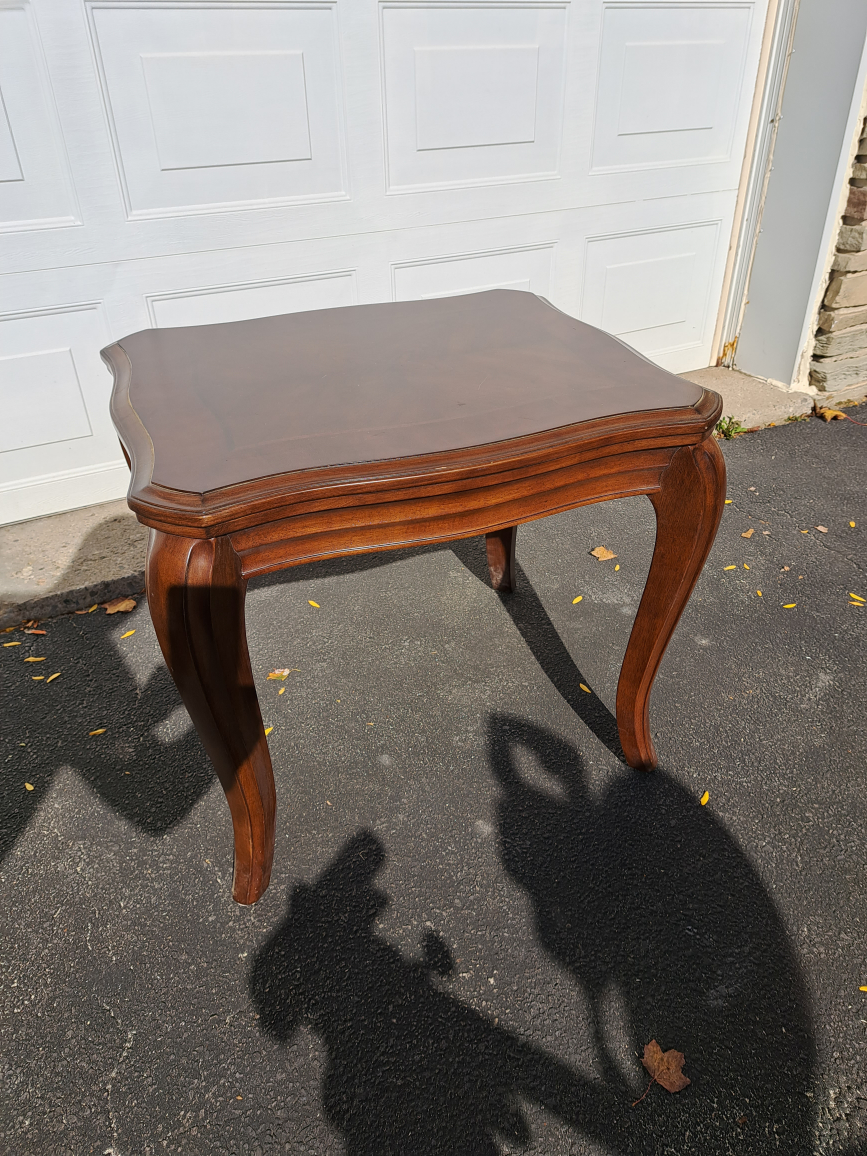 Solid wood side table.