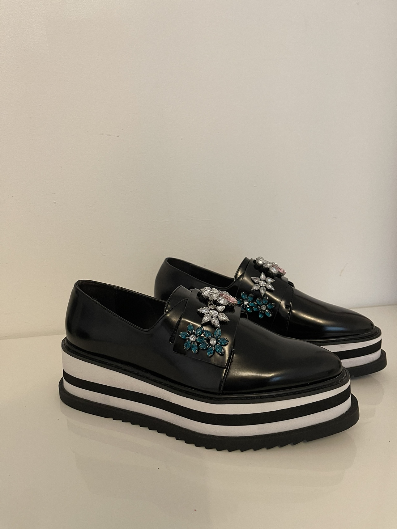 Zara Wedge Loafer Black Jewelled Shoes - photo 3