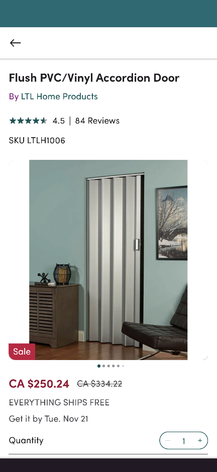 Accordion Door /Closet Door - Flush PVC/Vinyl thumbnail