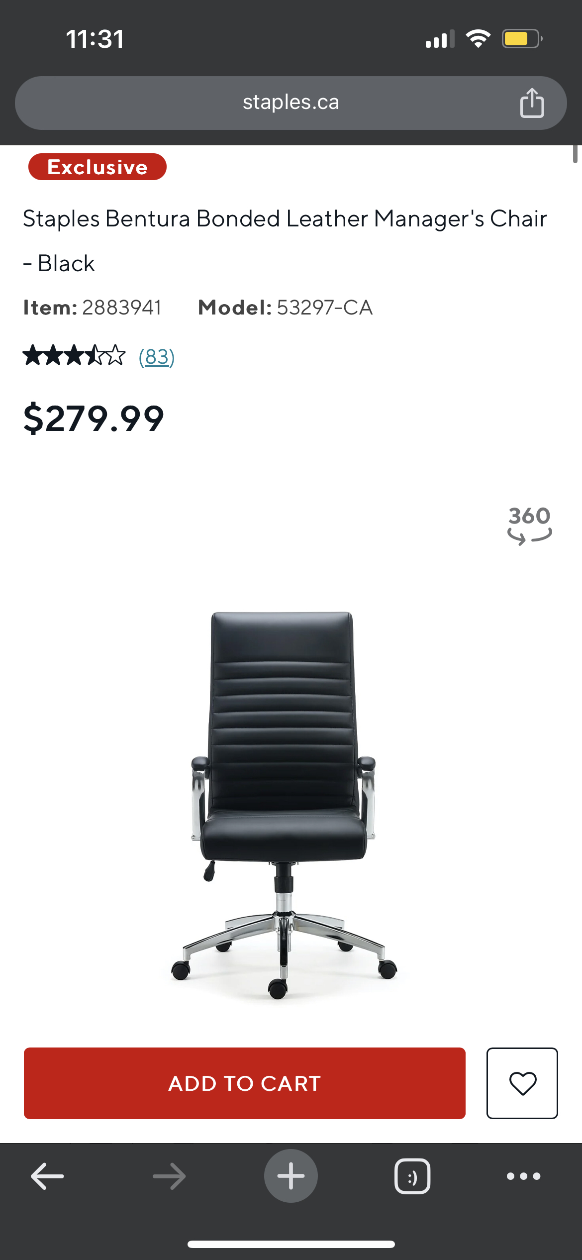 Staples Bentura Bonded Leather Manager chair Black