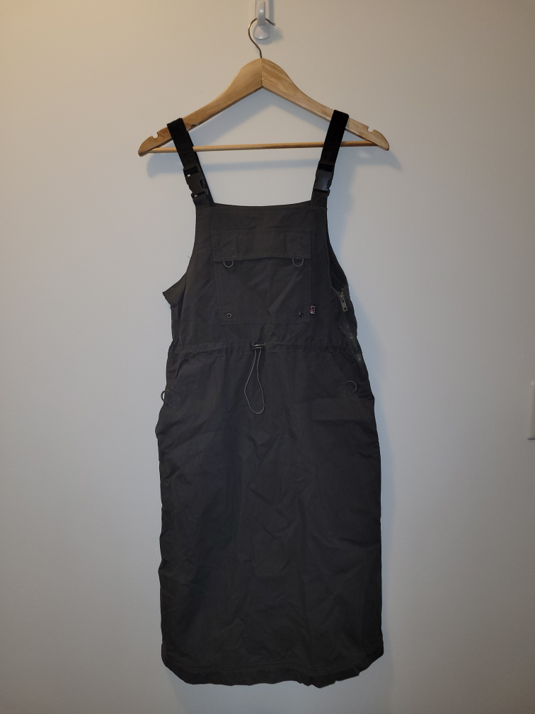 Army green overall dress with detachable bottom thumbnail