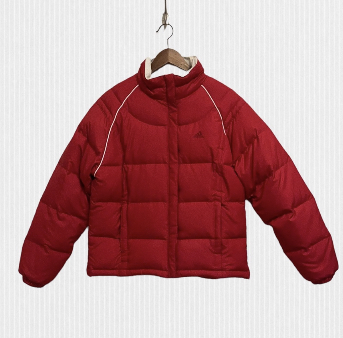 Adidas Red Down Short Puffer Jacket Winter Coat Size large thumbnail