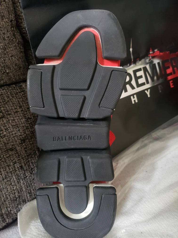 Balenciaga Men - Red Black Logo High Top Knit Trainer Sneaker - photo 5