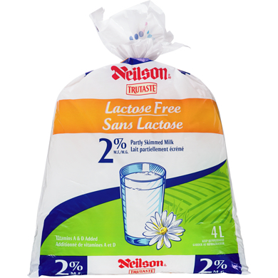 Bag of lactose free 2% milk