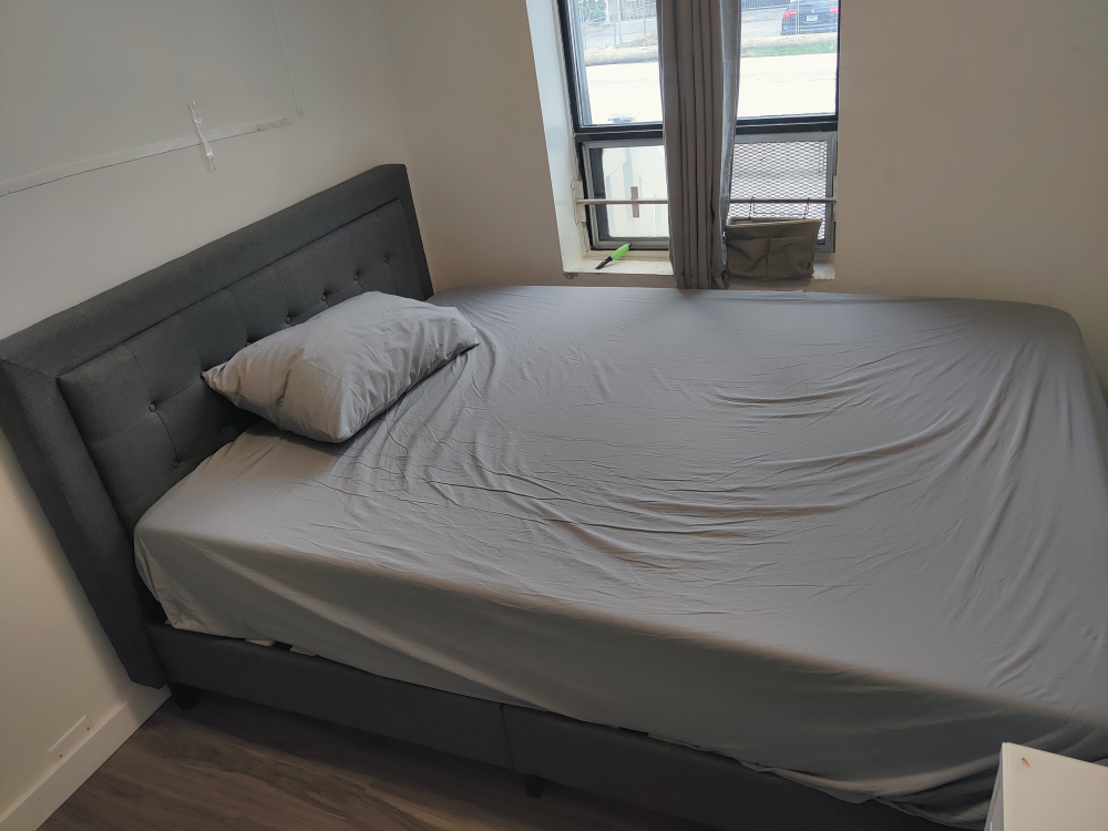 Queen size bed frame with thick mattress